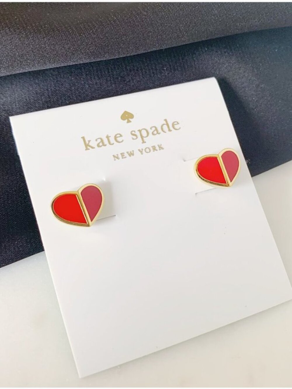 Kate Spade Colorblock Heart Stud Earrings Pink Red Gold Tone